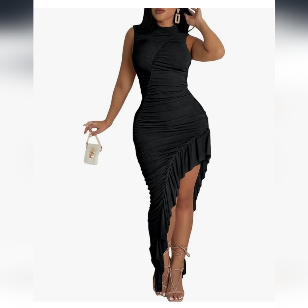 Womens Assymetrical Ruched Bodycon Formal Dresses